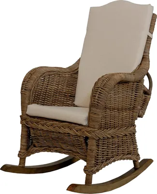Produktbild von KRINES HOME Schaukelstuhl aus Natur-Rattan im modernen Landhausstil , Schaukelsessel mit Zeitungsfach