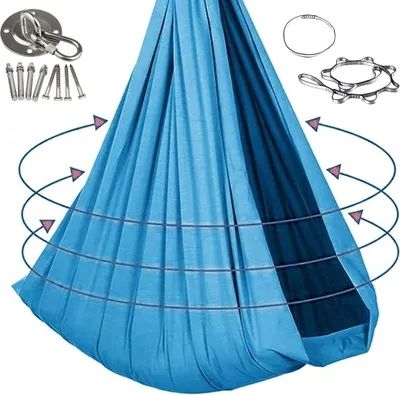 Produktbild von Kinder Hängematte Indoor & Outdoor, elastisch, atmungsaktiv, Tragkraft 300kg, mit Befestigungsset, Schaukelstuhl, 280x150cm, See Blau