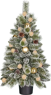 Produktbild von Black Box Black Box Trees Kaprun Künstlicher Weihnachtsbaum im Topf mit LED-Beleuchtung und Timerfunktion - H90 x Ø51 cm - Grün, Gold
