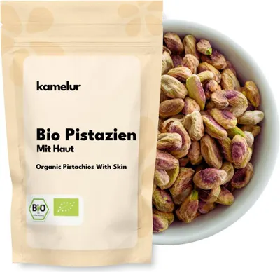 Produktbild von Kamelur BIO Pistazien mit Haut 1kg, geschälte Pistazien