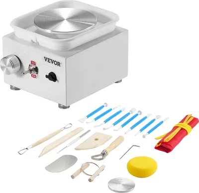 Produktbild von VEVOR Mini-Töpferscheibe, 0–320 U/min, einstellbare Geschwindigkeit, abnehmbare Beckenformmaschine, 2,56 Zoll/3,94 Zoll, 2 Drehteller, elektrische Keramik-Töpferscheibe, 18-teiliges Zubehör