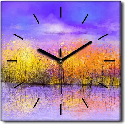 Produktbild von Coloray Uhr auf Leinwand 30x30 cm Wand Uhr Dekoration Wohnzimmer Segeltuch schwarze Hände -Landschaft von Herbstbäumen