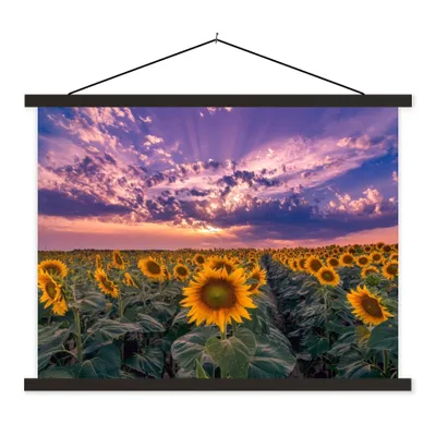 Produktbild von MuchoWow® Textilposter Blumen - Himmel - Lila - Sonnenuntergang 120x90 cm mit schwarzem Rahmen - Aufhänger für Poster
