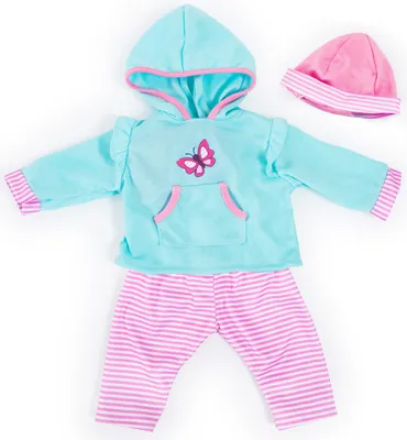 Produktbild von Bayer Design Puppenkleidung 83875AA, Babypuppen Anziehsachen, Kleider für Puppen bis 38 cm, 3 Teile, türkis, rosa, Schmetterlingmotiv