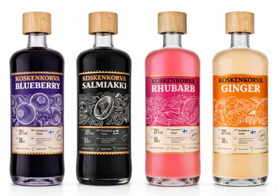 Produktbild von Koskenkorva Likör Set 4x 0,5L – Blueberry, Salmiakki, Rhubarb & Ginger – Finnische Likörvielfalt mit 21% Vol.- [Enthält Sulfite]