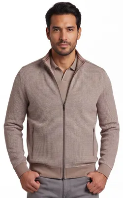 Produktbild von Bugatti Weste beige mit weißem Print und Reißverschluss