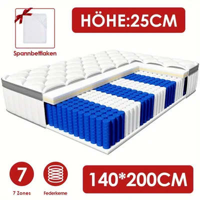 Productafbeelding van Matras - Pocketveringmatras - 7 Zones Matras - Stevig Matras - Tweepersoonsmatras - 90x200 cm - 22 cm Hoogte