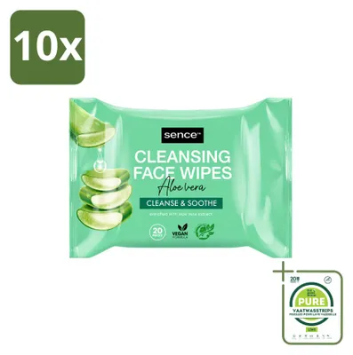 Productafbeelding van 10 x Sence Aloe Vera gezichtsreinigingsdoekjes - 20 stuks - grootverpakking - 10 stuks