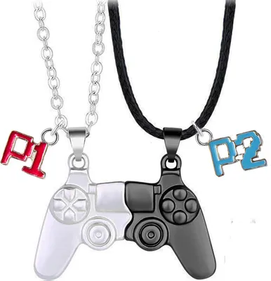 Obrázok produktu pre Bixorp Gamer BFF náhrdelník pre 2 s magnetickým príveskom - Hráč 1 a Hráč 2 - Herný darček pre najlepších priateľov - Strieborný/Čierny - 45 cm