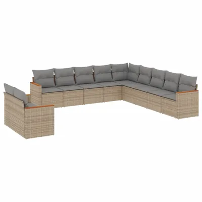 Produktbild von vidaXL 11-tlg. Garten-Sofagarnitur mit Kissen Beige Poly Rattan