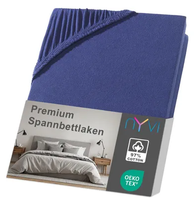 Produktbild von NYVI Spannbettlaken DreamScience Premium 180 - 200x220 cm navyblau für Boxspringbetten bis 32 cm - Komfort Spannbetttuch, 190g/m², Einlaufschutz, Bügelfrei, mit Gummizug
