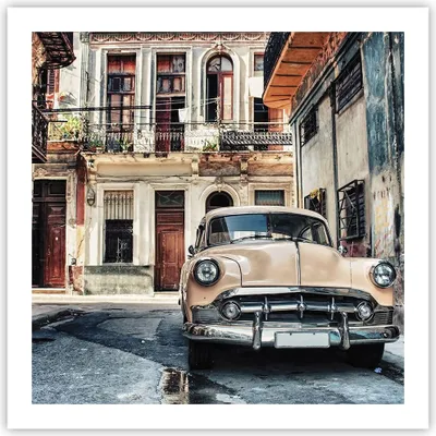 Produktbild von Poster - Poster ohne Rahmen - Kubanisch Auto Mietshäuser - 60x60 cm - Wand Bild - Wanddeko - Wandbilder - Kunstposter - Wandposter - Bilder - Kunstdruck - Wanddekoration - Wandbild - P2XAC60x60-4413