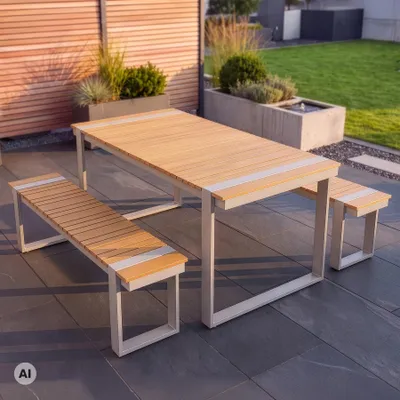 Produktbild von riess-ambiente Gartentisch TAMPA LOUNGE 125cm natur greige WPC Aluminium Kufen Holzoptik wetterfest