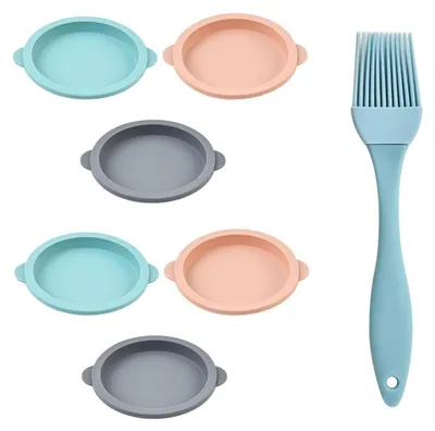 6 Silikonformen für Heißluftfritteuse, 10 cm, rund, mit Pinsel