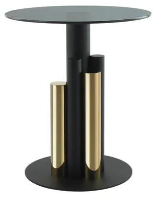 Obrázek produktu pro Padiro příkonový stolek, kulatý, průměr 46 cm, výška 52 cm - zlatá/šedá barva - moderní vzhled s prvky stylu art deco - deska z tvrzeného skla - ocel