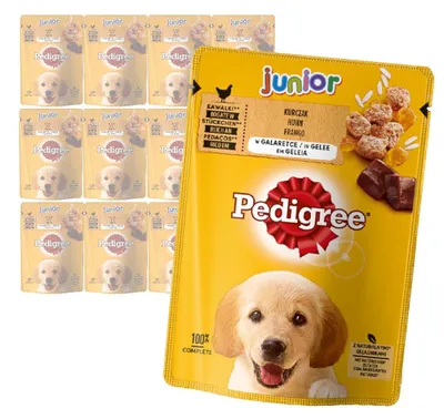 Produktbild von Pedigree Junior Nassfutter für Hunde, Stückchen reich an Hühnchen in Gelee, 12 x 100 g