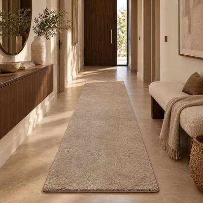 Produktbild von Hochflor Shaggy Läufer Teppich Palace Taupe, Größe:80x400 cm