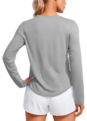 Produktbild von CRZ YOGA Damen Sport Leichtes Langarmshirt Oberteile Yoga Rundhalsausschnitt Lau
