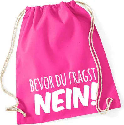Produktbild von Huuraa Turnbeutel Bevor du fragst Nein Schriftzug 12 Liter Fuchsia Baumwolle Rucksack Geschenkidee