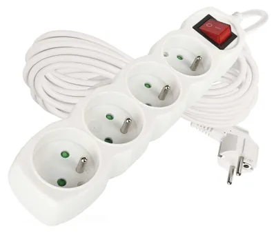 Prodlužovací kabel 10 m / 4 zásuvky / s vypínačem / bílý / PVC / 1,5 mm2