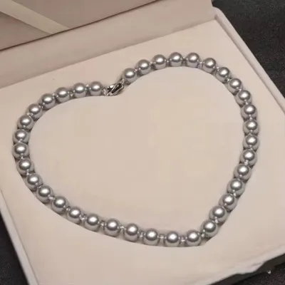 Produktbild von Perlenkette Damen Perlen Halskette Perlen 10mm 45cm 925 Silber
