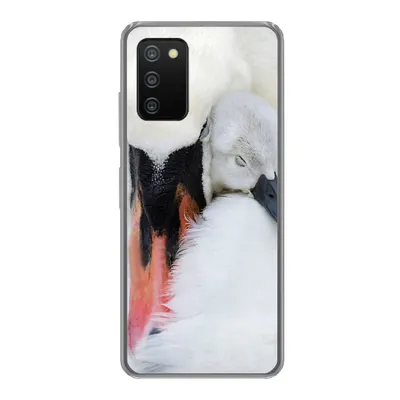 Produktbild von MuchoWow® Handyhülle Schutzhülle Hülle für Samsung Galaxy A03s Nahaufnahme eines Schwans mit Jungen Silikon Softcase Handy Hülle - Schutz