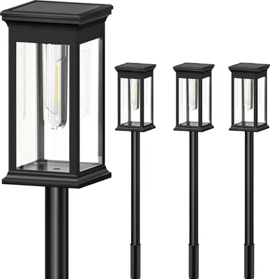 Produktbild von Solar-Gartenleuchten, 4er-Pack, automatische Ein-/Ausschaltfunktion, IP65 wasserdicht, warmweißes Licht für Rasen, Terrasse und Garten