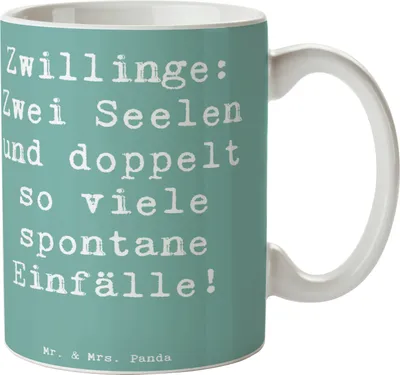 Produktbild von Mr. & Mrs. Panda Pott Spruch Zwillinge Abenteuer - Meeresbrise - Geschenk, Horoskop, Teepott, Becher, Tasse, Spontanität, Dualität, Teetasse, Sternzeichen, Zwillingspaar