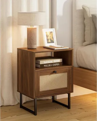 Obrázek produktu pro Ratanový noční stolek se zásuvkou, boho design, hnědý