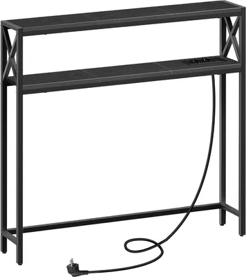 Image de Table console 100 cm 2 étages avec prises de courant et USB Noir