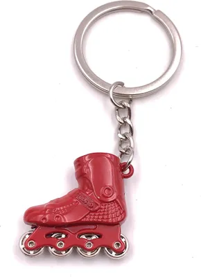 Produktbild von Onwomania Schlüsselanhänger Inline Skates Rollschuhe rot silber Anhänger Keychain