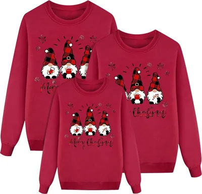 Produktbild von ASKSA Weihnachtspullover Familie Set Damen Herren Kinder Lustig Weihnachtspulli Rundhals Haesslicher Pullover,A-Rot,L