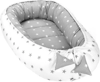 Image de Nid de sommeil pour bébé Cocoon pour nouveau-nés 90 x 50 cm - Nid douillet fait main, protection pour lit de bébé, en coton, étoiles grises / blanches