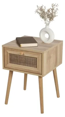 Image de Table de Chevet 1 Tiroir en Bois - 39 x 39 x H 55 cm - Design Naturel