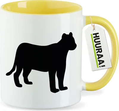 Produktbild von Huuraa Kaffeetasse Panther Silhouette 330ml Gelb Keramik Kaffeebecher Geschenkidee