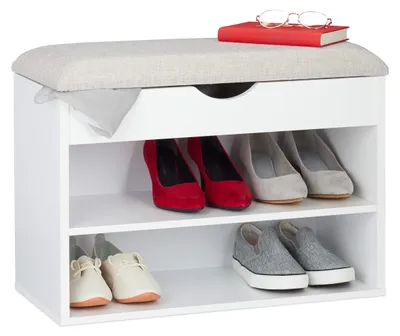 Produktbild von Relaxdays Schuhbank, gepolsterte Garderobenbank, 3 Fächer, aufklappbar, Schuhreg