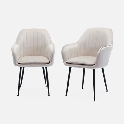 Immagine prodotto di Set 2 poltrone in velluto con gambe in metallo, Bianco sporco