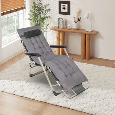 Produktbild von Klappbar Liegestuhl,Loungesessel mit Dicker Auflage und Kissen,Gartenstuhl Liegesessel mit Rückenstützstange Relaxliege für Wohnzimmer bis 150kg Grau