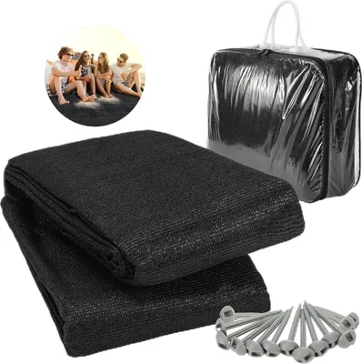 Zdjęcie produktu dla Dywanik namiotowy Izrielar 400 x 400 cm, HDPE, czarny, odporny na promieniowanie UV, oddychający, z 13 śledziami, do namiotu, przyczepy kempingowej i na piknik