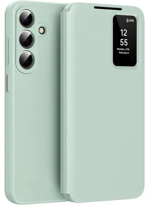 Produktbild von Leder Flip Case für Samsung Galaxy A27, Smart View Fenster Handyhülle mit Kartenfach Grün