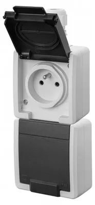 Produktbild von AQUANT 2K Wandsteckdose, doppel, mit Schutzleiter, 2x2P+Z, vertikal, IP65, grau