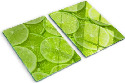 Obrázok produktu pre Sklenená ochranná doska – Kryt varnej dosky – Kryt na indukčnú dosku – 2x40x52 cm – Rýchle čistenie – Tvrdené sklo – Limetky