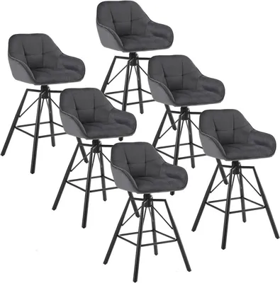 Produktbild von WOLTU Barhocker 6er Set, mit Lehne Fußstütze, drehbar, gepolstert, Samt Metall, Dunkelgrau