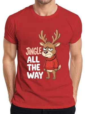 Produktbild von Jingle All The Way mürrisches Rentier Weihnachten Cartoon lustig Herren T-Shirt, Rot, L