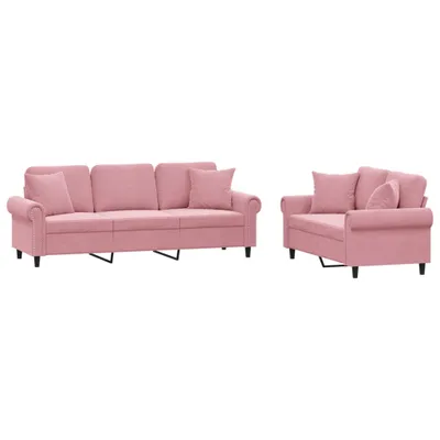 Imagen del producto de vidaXL Juego de 2 sofás con cojines, color rosa, tapizados en terciopelo