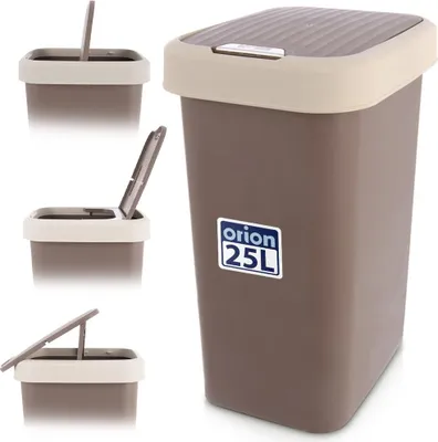 Obrázek produktu pro Orion | Odpadkový koš - 25 l - Hnědý - Kompaktní s výklopným víkem - Ideální do koupelny, kanceláře a malé kuchyně - Odpadkový koš
