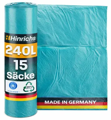 Image de Sacs poubelles Hinrichs, 240 litres, extra résistants - rouleau de 15 sacs - 100x125 cm - Extrêmement résistants à la déchirure