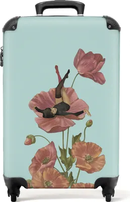 Produktbild von NoBoringSuitcases.com® Koffer Handgepäck Trolley Rollkoffer Kleine Reisekoffer mit 4 Rollen - Vintage - Frau - Rot - Blumen - Abstrakt - Cabin Size < 55x40x23 cm & 55x40x20 cm - Fotokoffer - Kabinenkoffer - BoardgepäckHandgepäck Koffer 55x35x20 cm, 36L,