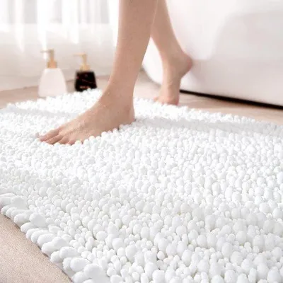 Zdjęcie produktu dla Ibenzoa® Mata do kąpieli z mikrofibry, 40 x 60 cm, wyjątkowo miękka i wysoce chłonna, antypoślizgowa, szybko schnąca – biała, idealna do łazienki, pod prysznic i do wanny