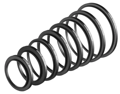 Zdjęcie produktu dla Pierścienie redukcyjne do filtrów - Zestaw 8 szt. - Aluminium anodowane - 49 do 82 mm - Czarny